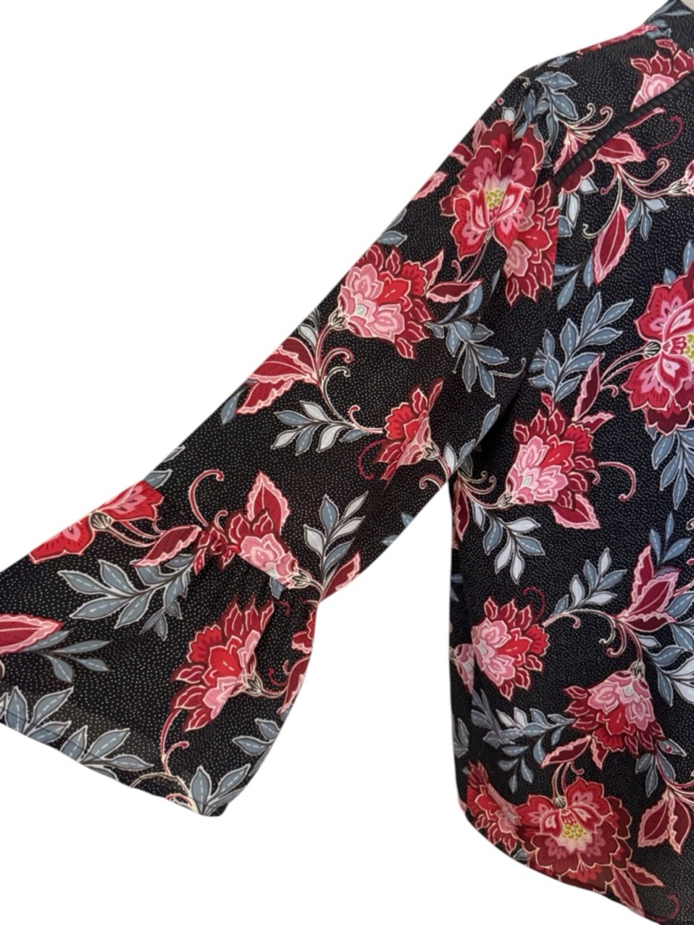 ANN TAYLOR LOFT Black Floral Office/Career Blouse XLARGE       #C - Picture 4 of 8